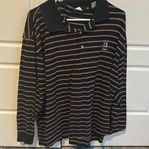 Polo-Black with orange stripes.